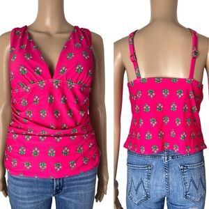 New J. Crew Ruched Plunge V-Neck Pink Floral Print Tankini Top